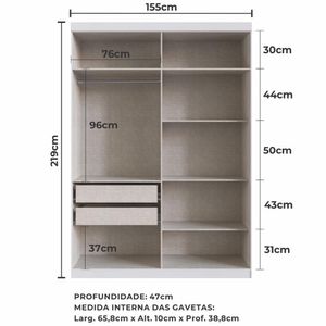 Guarda-Roupa Solteiro Édez Lunar, 4 Portas, 2,19 x 1,55 metros, Touch Branco