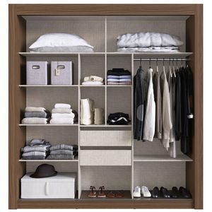 Guarda-Roupa Casal Édez Slow, 3 Portas de Correr, Touch Nogueira, com Espelho
