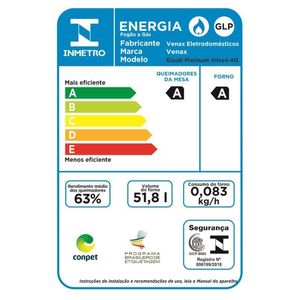 Fogao de Embutir 4 Bocas Venax Gaudi Platinum Vitreo Inox Gas Glp