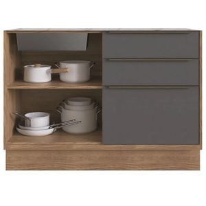 Cozinha Modulada Compacta, 3 Peças 100% MDF, Édez Uno, Grafite e Louro Freijó