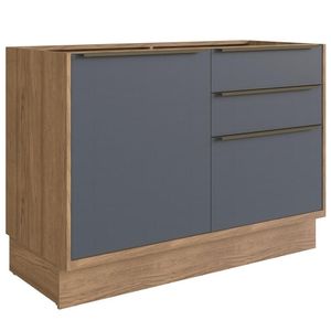 Cozinha Modulada Compacta, 2 Peças 100% MDF com Vidro, Édez Uno, Grafite e Louro Freijó