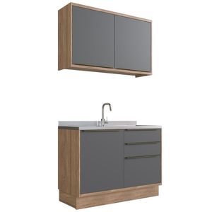 Cozinha Modulada Compacta, 2 Peças 100% MDF, Édez Uno, Grafite e Louro Freijó