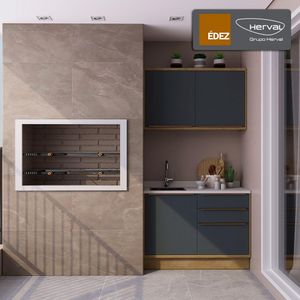 Cozinha Modulada Compacta, 2 Peças 100% MDF, Édez Uno, Grafite e Louro Freijó