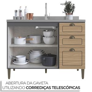 Cozinha Modulada Completa com Tampa Cooktop Édez Neuf, 6 Peças MDP, 270 cm