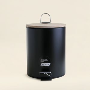 Lixeira com Tampa de Bambu Redondo Preto 5L - A\CASA