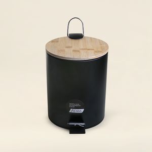 Lixeira com Tampa de Bambu Redondo Preto 5L - A\CASA