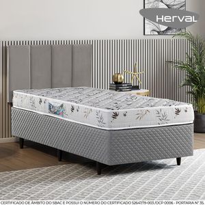 Cama Box com Cabeceira Solteiro Herval St. Louis, Espuma D28, 56x88x188 cm