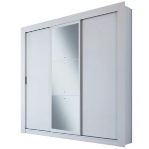 Guarda-Roupa Branco Casal 3 Portas de Correr Édez Safari, Espelho