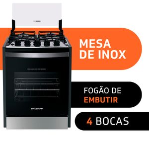 Fogão de Embutir Brastemp 4 Bocas com Dupla Chama e Grades Individuais Inox BYO4EBR Bivolt