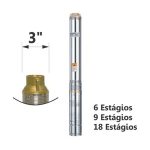 Motobomba Submersa tipo Caneta sem Caixa de Controle 1/2cv 60Hz Monofásico 127V ESUB-3/9S Eletroplas