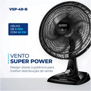 Ventilador de Mesa Mondial 6 Pás Super Power VSP-40-B - 220V (Reembalado)