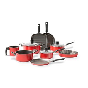 Jogo de panelas 9 peças antiaderente pro-flon Garlic- Vermelho