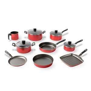 Jogo de panelas 9 peças antiaderente pro-flon Garlic- Vermelho