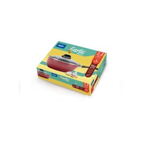 Wok Brinox vermelha antiaderente pro-flon com tampa de vidro temperado - 24 cm 2,3 L Linha Garlic