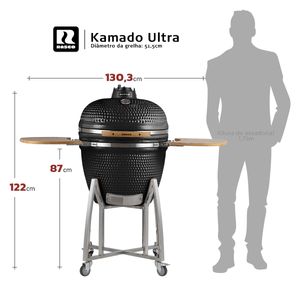 Churrasqueira Kamado Ultra da RASCO Preto c/ grelha aço inox, suporte e mesas. Serve até 20 pessoas Preto