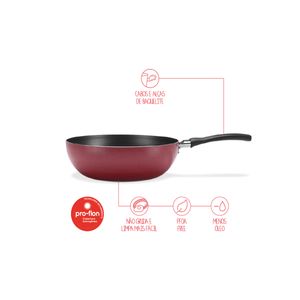 Wok Brinox vermelha antiaderente pro-flon - 24 cm 2,3 L linha Garlic