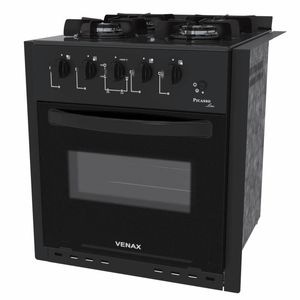 Fogao de Embutir 4 Bocas Venax Picasso Line Preto Fosco Gas Glp