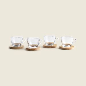 Kit Xicara com Pires Vidro e Bambu com 8 Peças 65ml - A\CASA