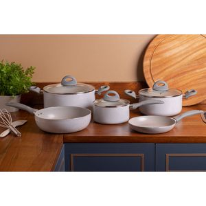 Jogo de Panelas Brinox Antiaderente Ceramic Life 5 Peças Marble Blend com Indução Cinza Claro
