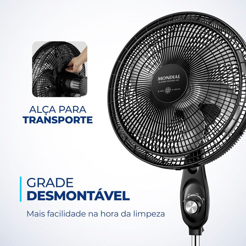 Ventilador De Coluna Mondial Super Power 40cm 6 Pás 140W Preto/Prata ...