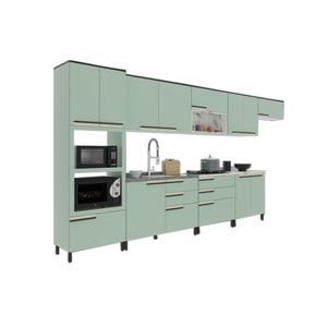 Cozinha Modulada Herval Manhattan, 11 Peças, MDP, Verde Bali, 430 cm