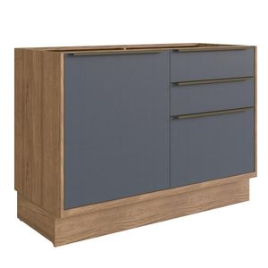 Cozinha Completa 100% MDF Modular Édez Uno, 7 Peças, Grafite e Louro Freijó