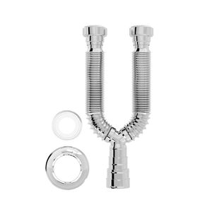 Sifão Duplo Sanfonado Extensível Blukit 72cm Cromado Universal