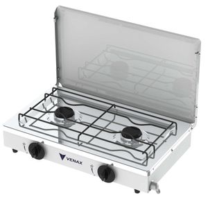 Fogao a Gas Portatil 2 Bocas Venax Flamalar com Tampa Branco