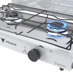 Fogao a Gas Portatil 2 Bocas Venax Flamalar Vetro Branco
