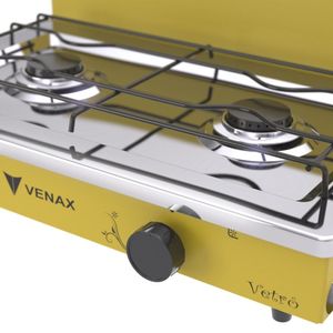 Fogao a Gas Portatil 2 Bocas Venax Flamalar Vetro Amarelo
