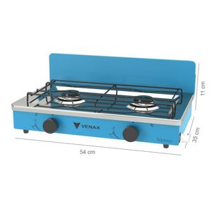Fogao a Gas Portatil 2 Bocas Venax Flamalar Vetro Azul