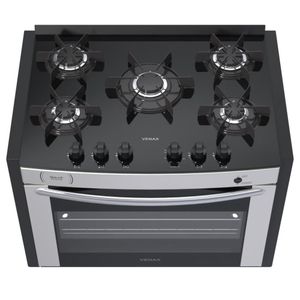Fogao a Gas de Embutir 5 Bocas Venax Gaudi Prisma Vitreo Inox