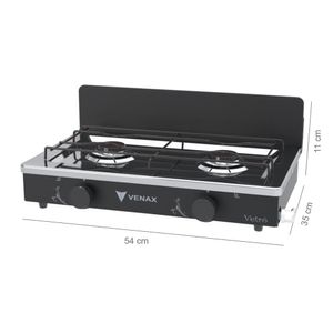 Fogao a Gas Portatil 2 Bocas Venax Flamalar Vetro Preto