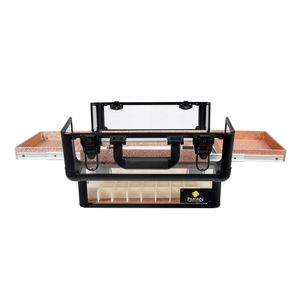Maleta Maquiagem Joias Alumínio e Acrílico Pelegrin PEL-M1018 Preta e Rose Gold