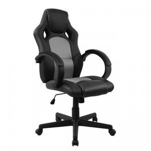 Cadeira Presidente Gamer em Couro PU Preta com Cinza Pelegrin PEL-3002