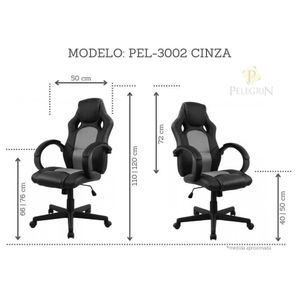 Cadeira Presidente Gamer em Couro PU Preta com Cinza Pelegrin PEL-3002