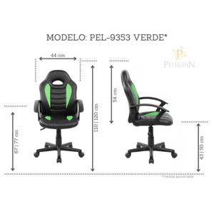 Cadeira Gamer Infantil em Couro PU Preta com Verde Pelegrin PEL-9353