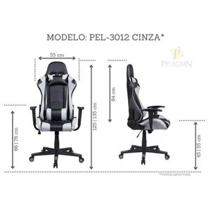 Cadeira Gamer Pelegrin em Couro PU Reclinável PEL-3012 Preta e Cinza