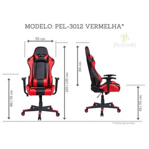 Cadeira Gamer Pelegrin em Couro PU Reclinável PEL-3012 Preta e Vermelha