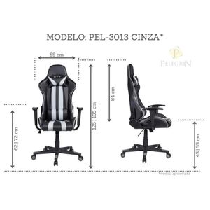 Cadeira Gamer Pelegrin em Couro PU Reclinável PEL-3013 Preta e Cinza