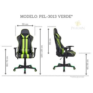 Cadeira Gamer Pelegrin em Couro PU Reclinável PEL-3013 Preta e Verde