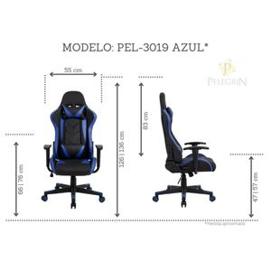 Cadeira Gamer Pelegrin em Couro PU Reclinável PEL-3019 Preta e Azul