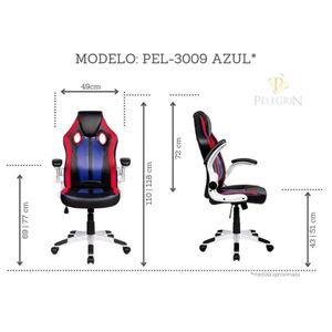 Cadeira Gamer Pelegrin PEL-3009 Couro PU Preta, Vermelha e Azul