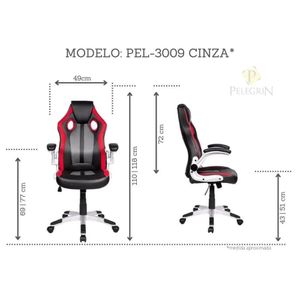 Cadeira Gamer Pelegrin PEL-3009 Couro PU Preta, Vermelha e Cinza