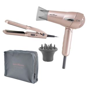 Kit Beleza Travel Rose Gold Britânia Secador de Cabelos 1200W Prancha e Bolsa para Transporte Bivolt