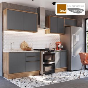 Cozinha Modulada Completa, 6 Peças 100% MDF, Édez Uno, Grafite