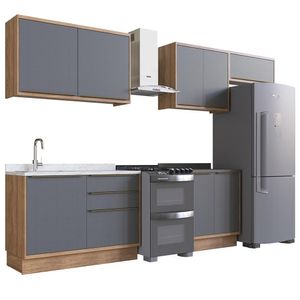 Cozinha Modulada Completa, 6 Peças 100% MDF, Édez Uno, Grafite