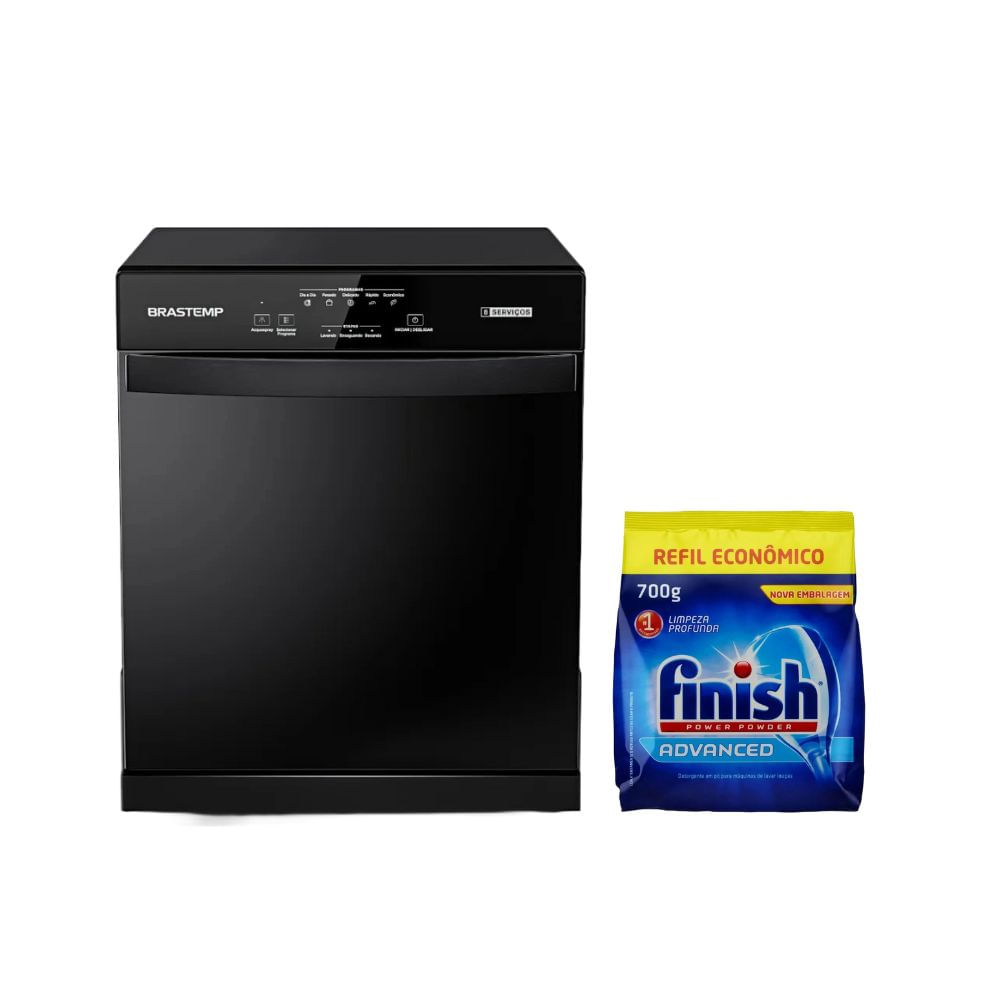 Kit Lava-Louças Brastemp 8 Serviços Preto BLF08AE e Detergente em Pó Finish 700g