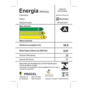 Micro-ondas Electrolux 20L cor Inox Espelhado com Função Tira Odor (MT30S)