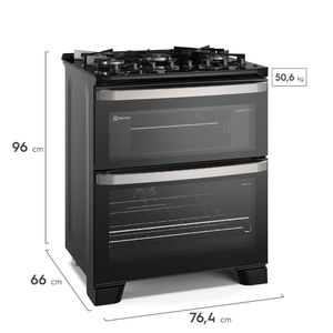 Fogão 5 bocas Electrolux Preto Experience 2 Fornos, Mesa de Vidro e PerfectCook360 (FE5DP)